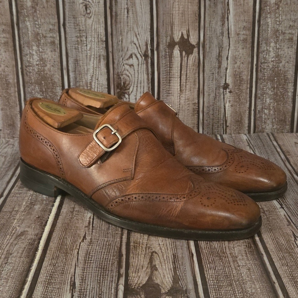 9 UK/ 10 US Mens Charles Tyrwhitt Monk Strap Tan Leather Wingtip Brogue Shoes